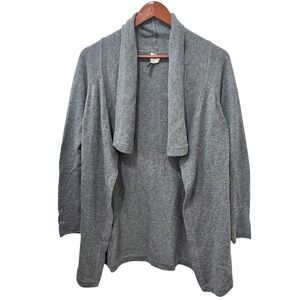 Qi Cashmere 100% Cashmere Waterfall Cardigan Quiet Luxury Minimalist Grey Small